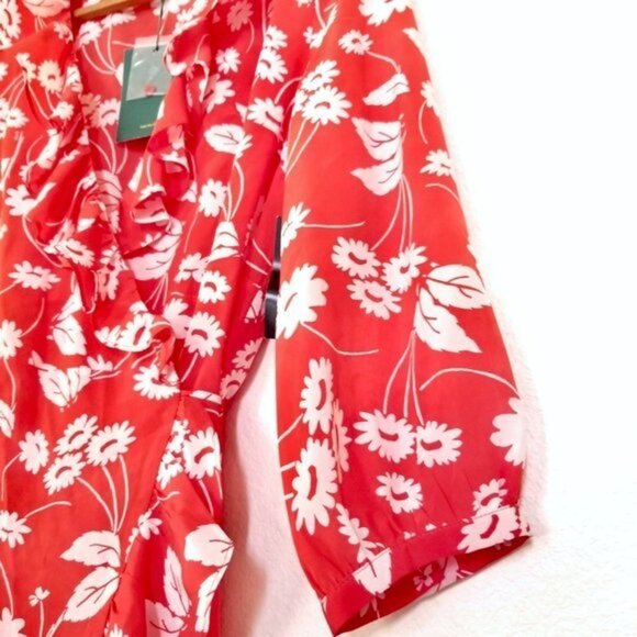 NWT RIXO London Abigail Ruffle Wrap Mini Dress Red Daisy Floral 100% Silk Medium - Picture 14 of 16